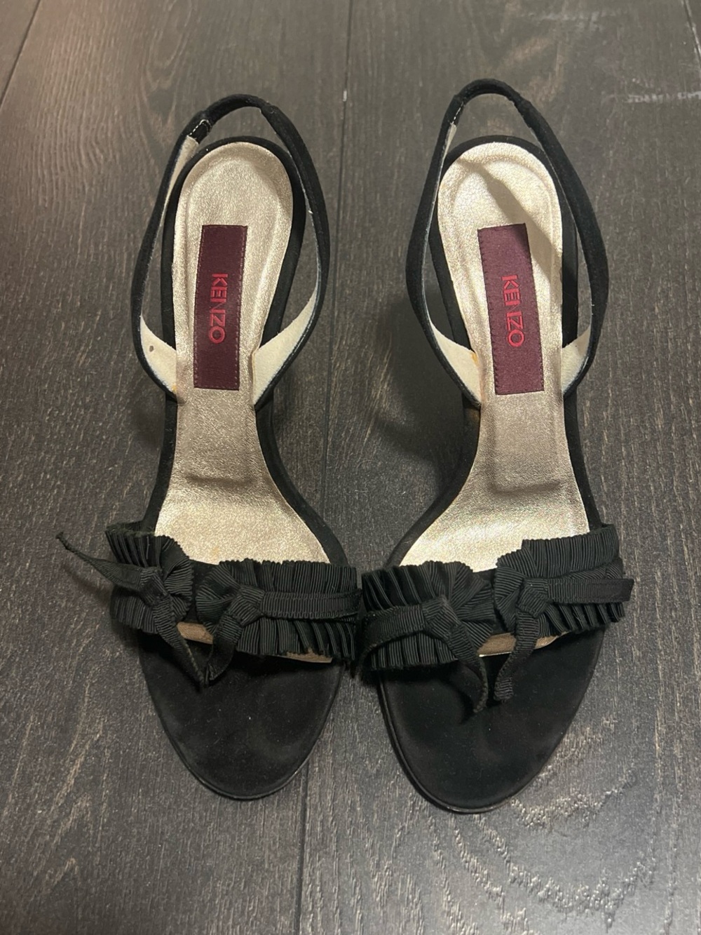 Kenzo Black Ruffle Slingback Heels